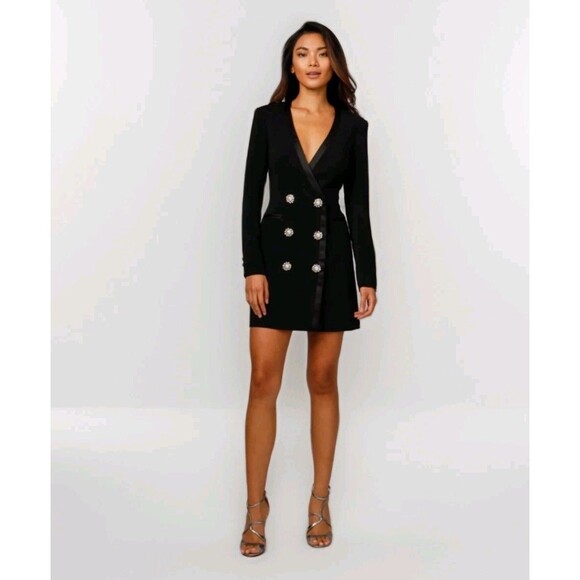 Jay Godfrey Women's Black Mini Tuxedo Dress SZ 0 Winter Whimsy Glam Holiday Chic - Picture 1 of 14